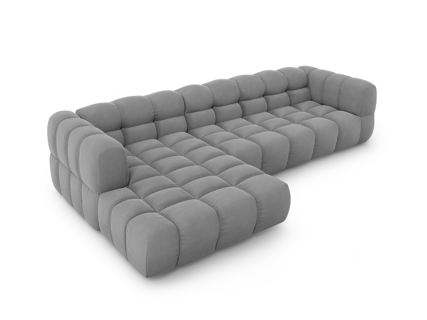 Cosmopolitan Design venstrevendt velourmodulhjørnesofa, "Sky", 4-personers, 300 × 162 × 70 cm, Casino, sorte plastben