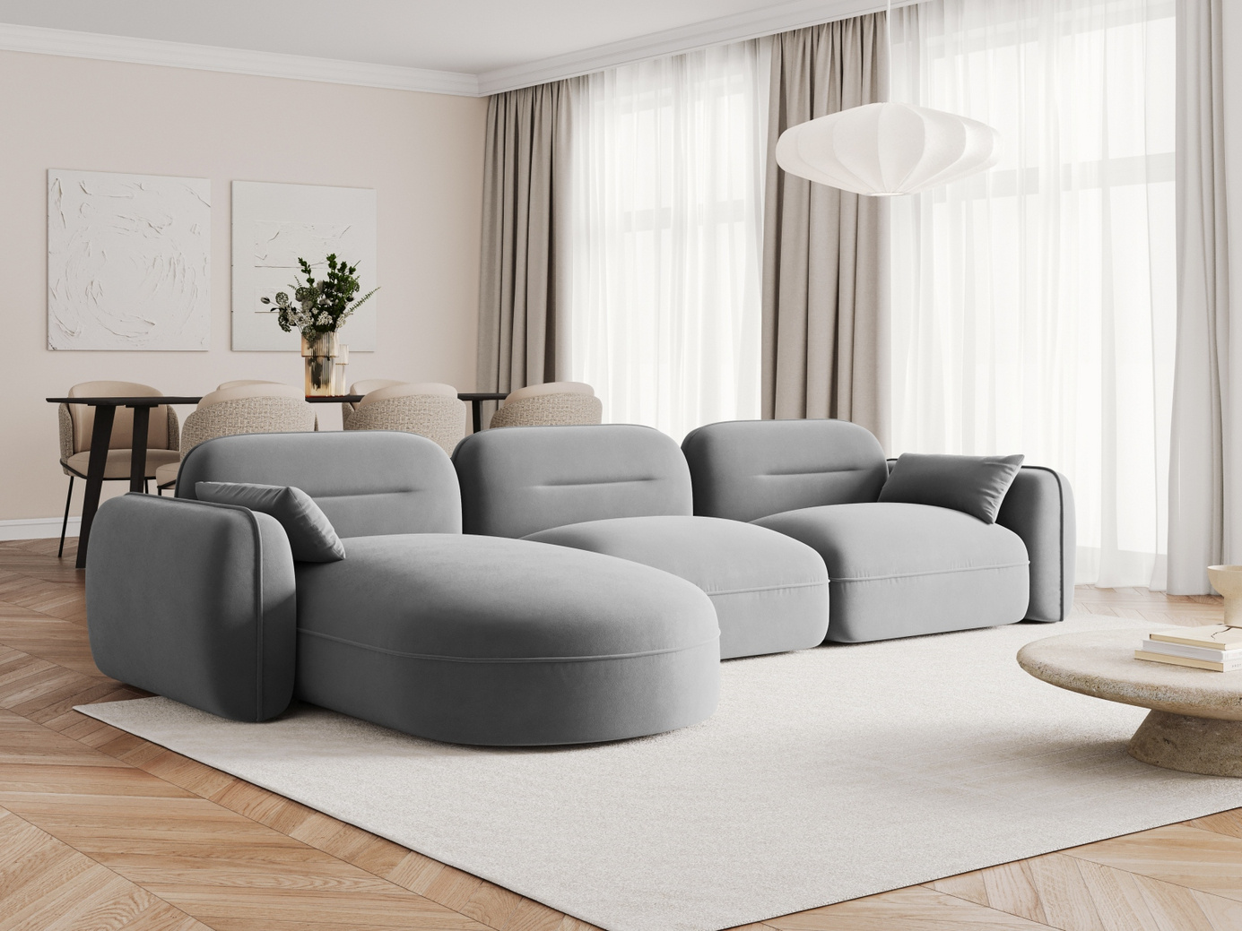 Cosmopolitan Design venstrevendt velourmodulhjørnesofa, "Sydney", 4-personers, 320 × 165 × 70 cm, Casino, sorte plastben