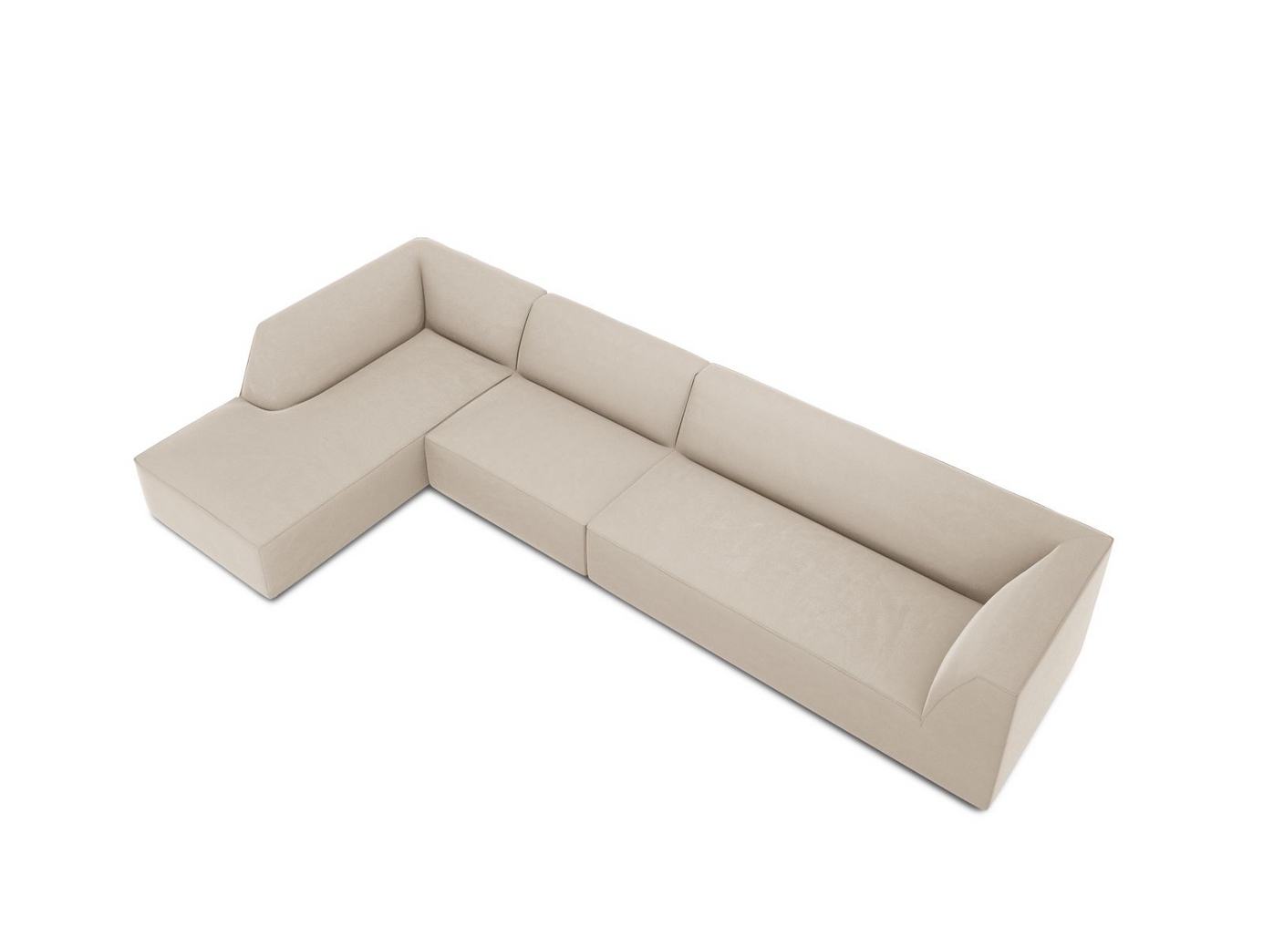 Cosmopolitan Design venstrevendt velourmodulhjørnesofa, "Siena", 5-personers, 366 × 180 × 69 cm, Salvador, sorte plastben, Variant LC_L_44