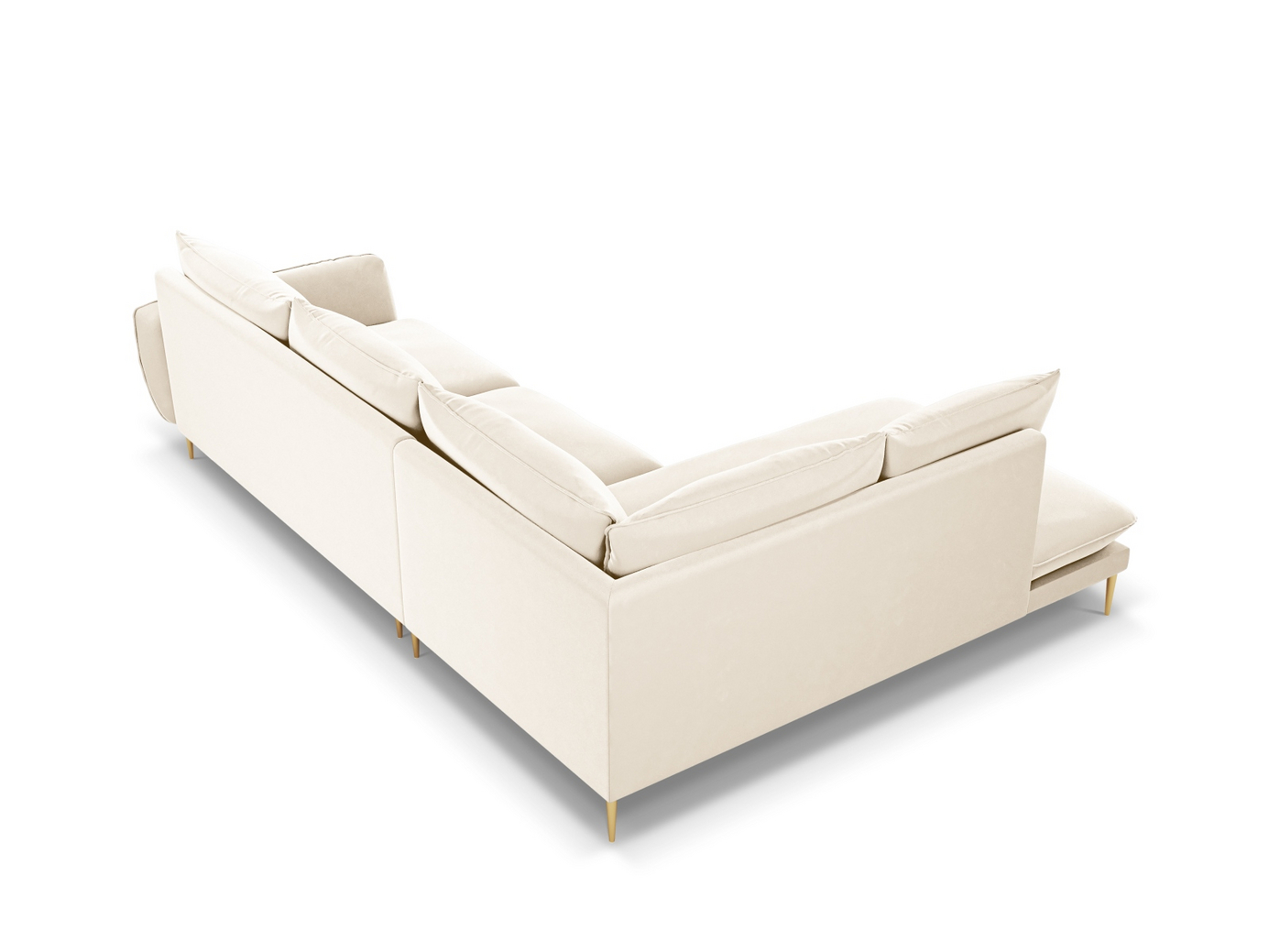 Cosmopolitan Design venstrevendt velourhjørnesofa, "Vienna", 6-personers, 275 × 185 × 95 cm, Bluvel, guldfarvede metalben