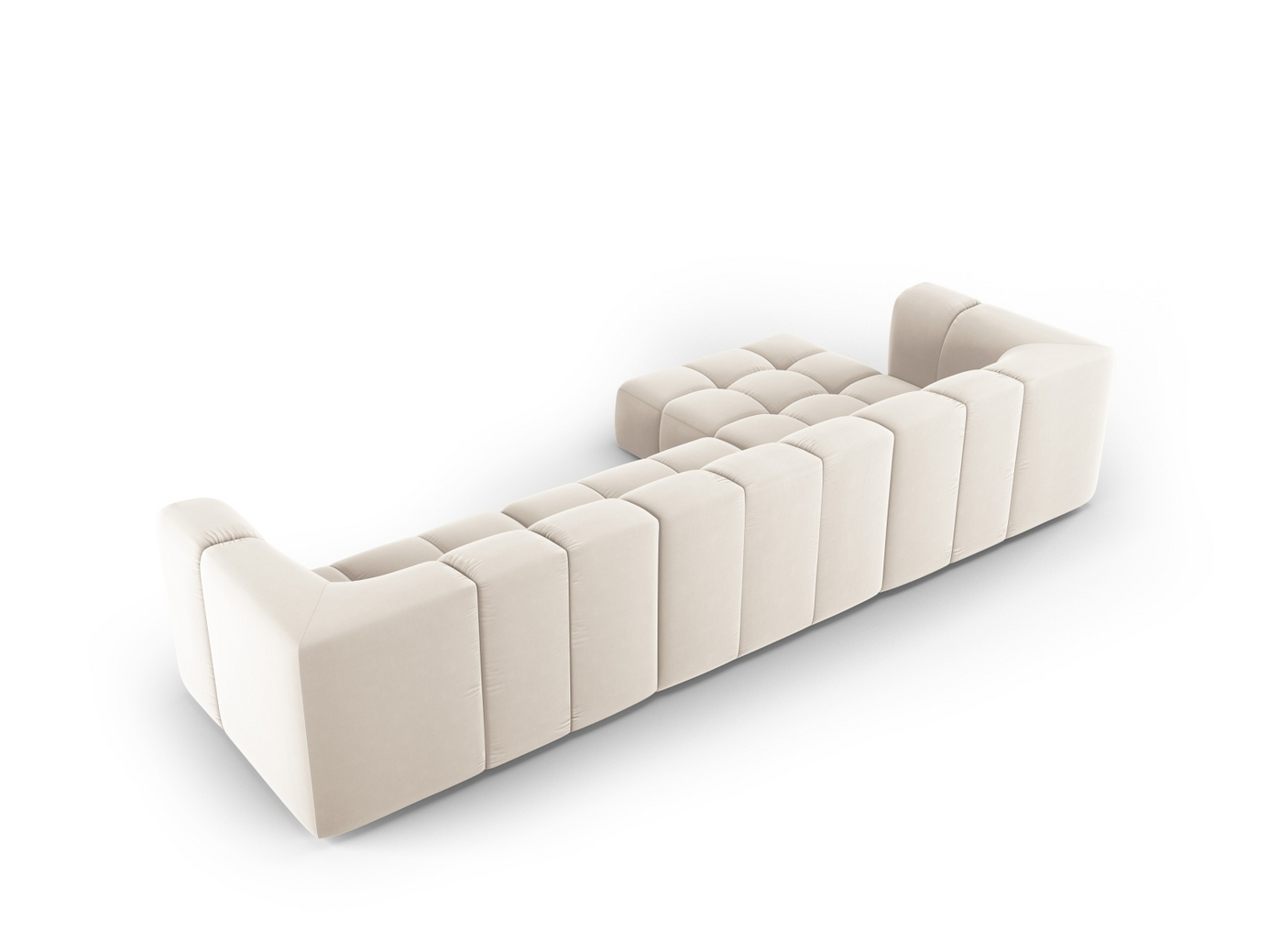 Cosmopolitan Design venstrevendt velourmodulhjørnesofa, "Moritz", 5-personers, 316 × 160 × 70 cm, Bluvel, sorte plastben
