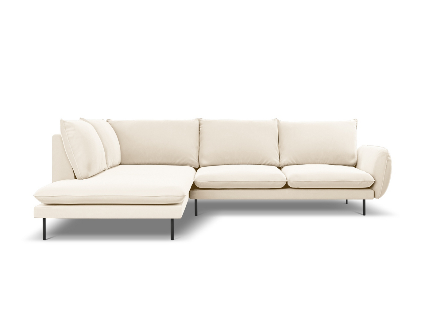 Cosmopolitan Design venstrevendt velourhjørnesofa, "Vienna", 6-personers, 275 × 185 × 95 cm, Bluvel, sorte metalben