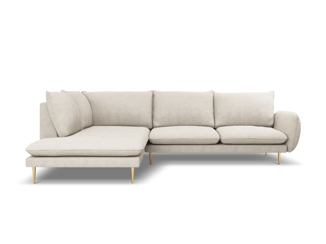 Cosmopolitan Design venstrevendt hjørnesofa, "Vienna", 6-personers, 275 × 185 × 95 cm, Positano, guldfarvede metalben
