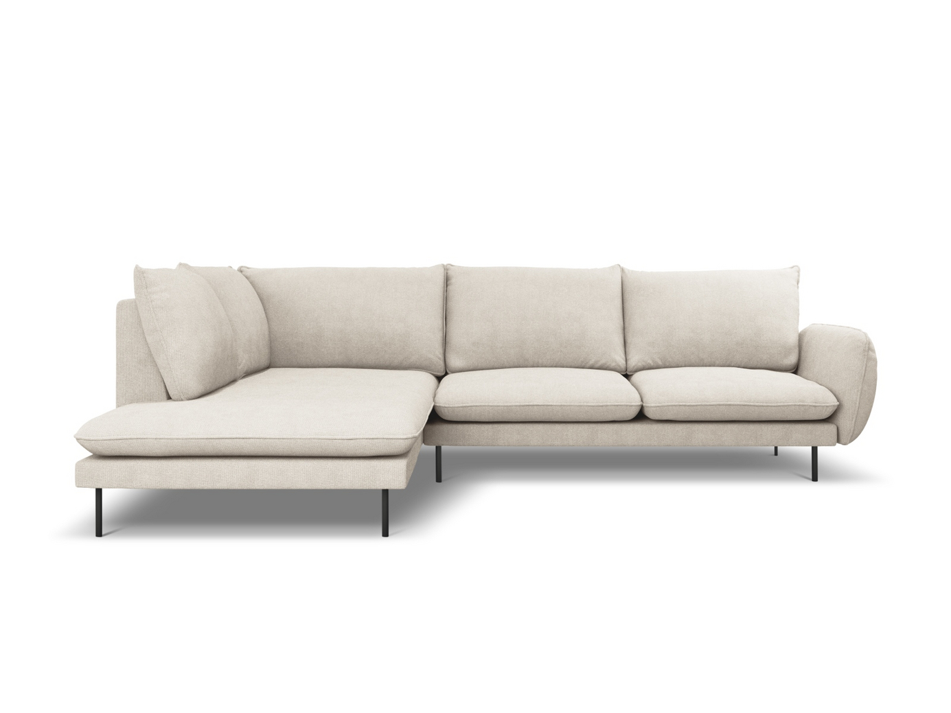 Cosmopolitan Design venstrevendt hjørnesofa, "Vienna", 6-personers, 275 × 185 × 95 cm, Positano, sorte metalben