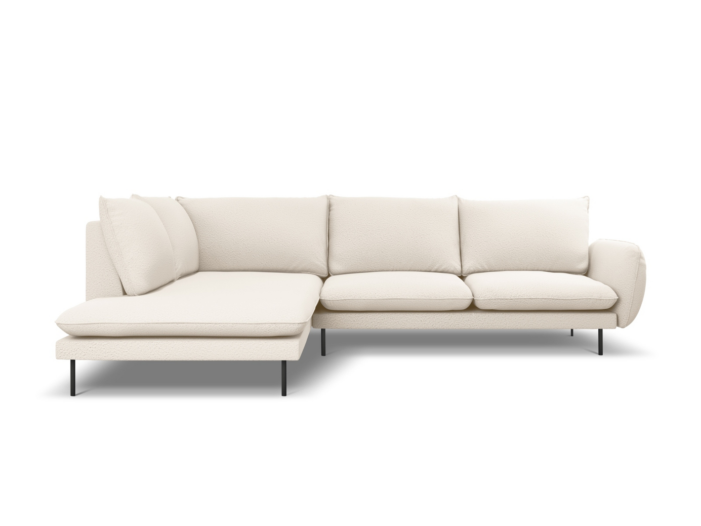 Cosmopolitan Design venstrevendt bouclé-hjørnesofa, "Vienna", 6-personers, 275 × 185 × 95 cm, Ascot, sorte metalben