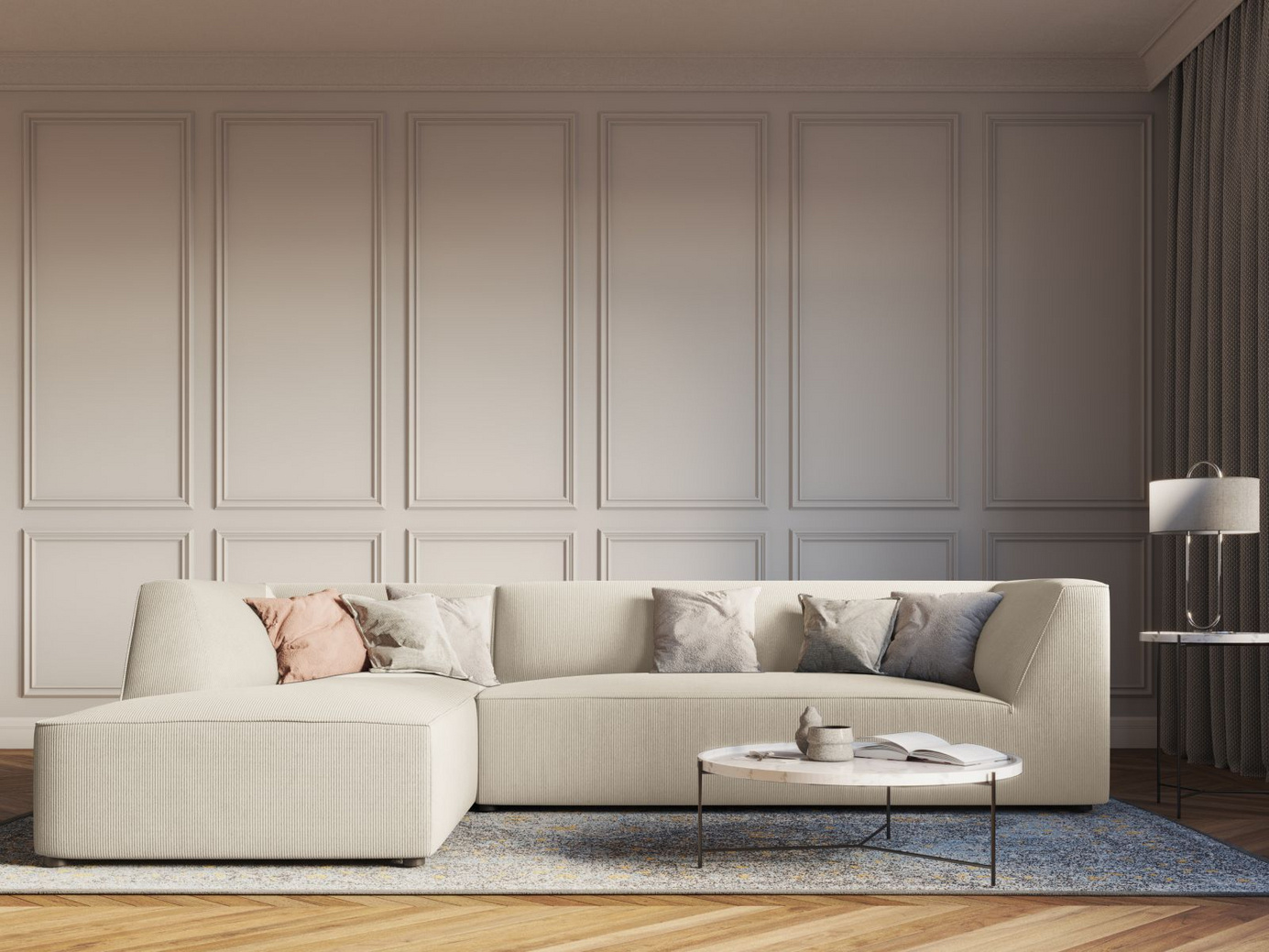 Cosmopolitan Design venstrevendt modulhjørnesofa, "Siena", 4-personers, 273 × 180 × 69 cm, Scala, sorte plastben, Variant LC_M_100
