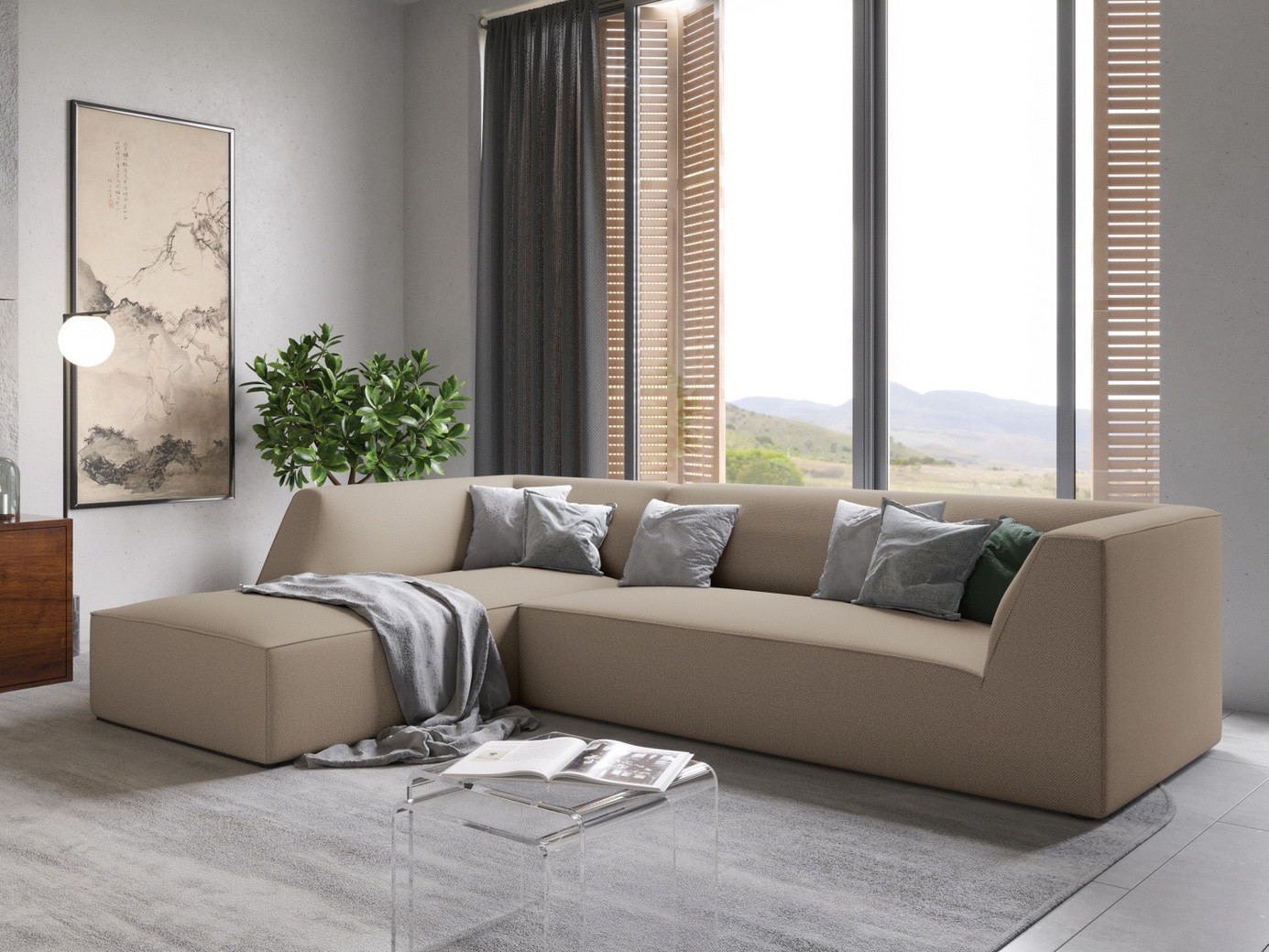 Cosmopolitan Design venstrevendt modulhjørnesofa, "Siena", 4-personers, 273 × 180 × 69 cm, Ottawa, sorte plastben, Variant LC_M_137