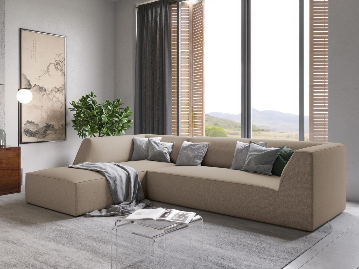 Cosmopolitan Design venstrevendt modulhjørnesofa, "Siena", 4-personers, 273 × 180 × 69 cm, Ottawa, sorte plastben, Variant LC_M_137