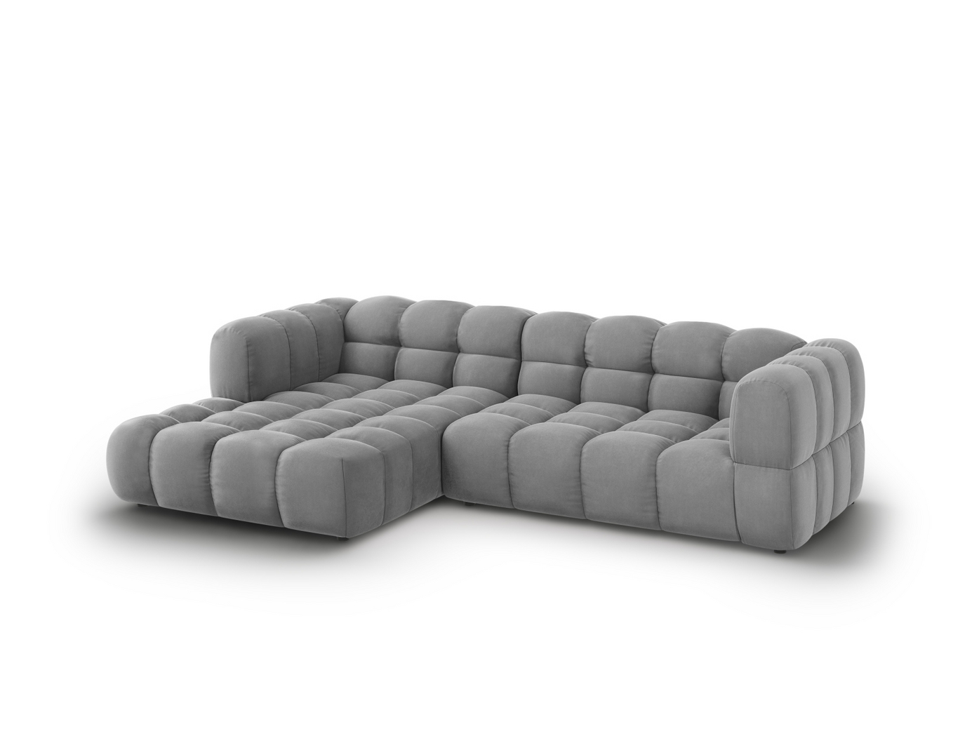Cosmopolitan Design venstrevendt velourmodulhjørnesofa, "Sky", 4-personers, 272 × 162 × 70 cm, Casino, sorte plastben
