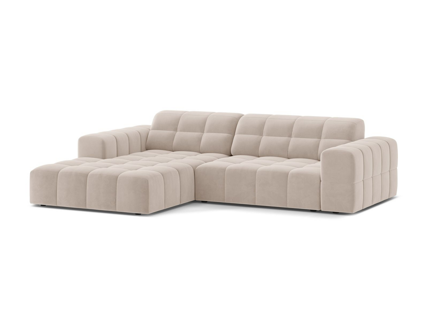 Cosmopolitan Design venstrevendt velourhjørnesofa, "Chicago", 3-personers, 234 × 167 × 78 cm, Venus, sorte plastben