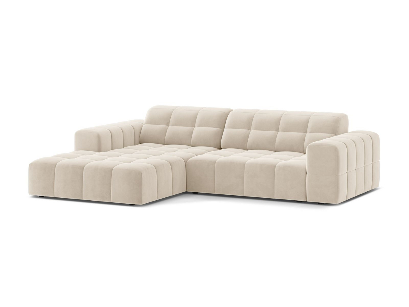 Cosmopolitan Design venstrevendt velourhjørnesofa, "Chicago", 3-personers, 234 × 167 × 78 cm, Bluvel, sorte plastben