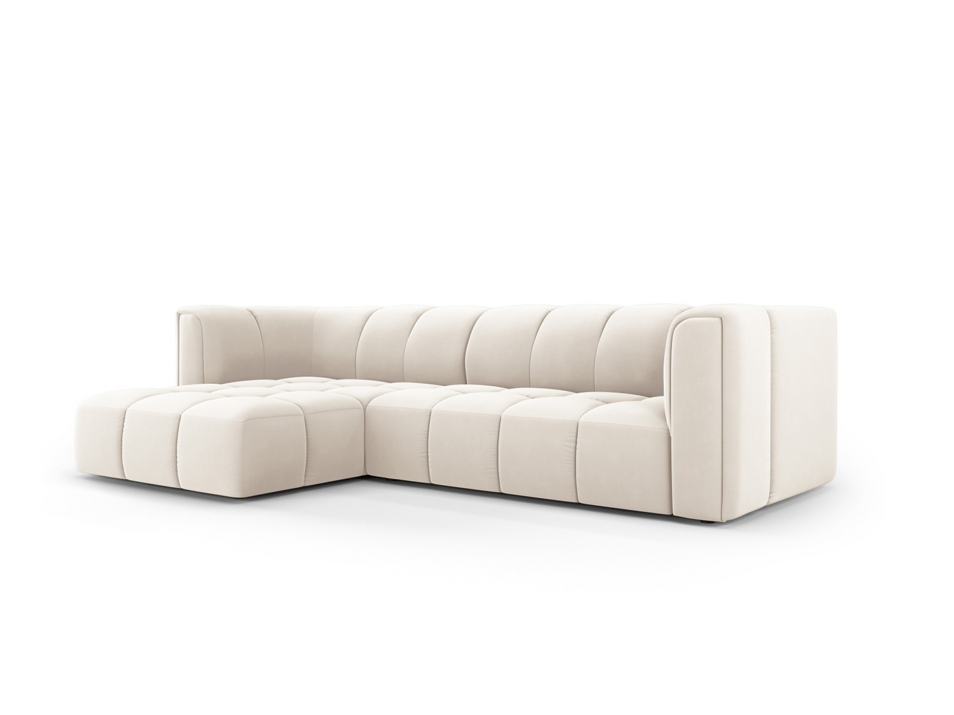 Cosmopolitan Design venstrevendt velourmodulhjørnesofa, "Moritz", 3-personers, 256 × 160 × 70 cm, Bluvel, sorte plastben