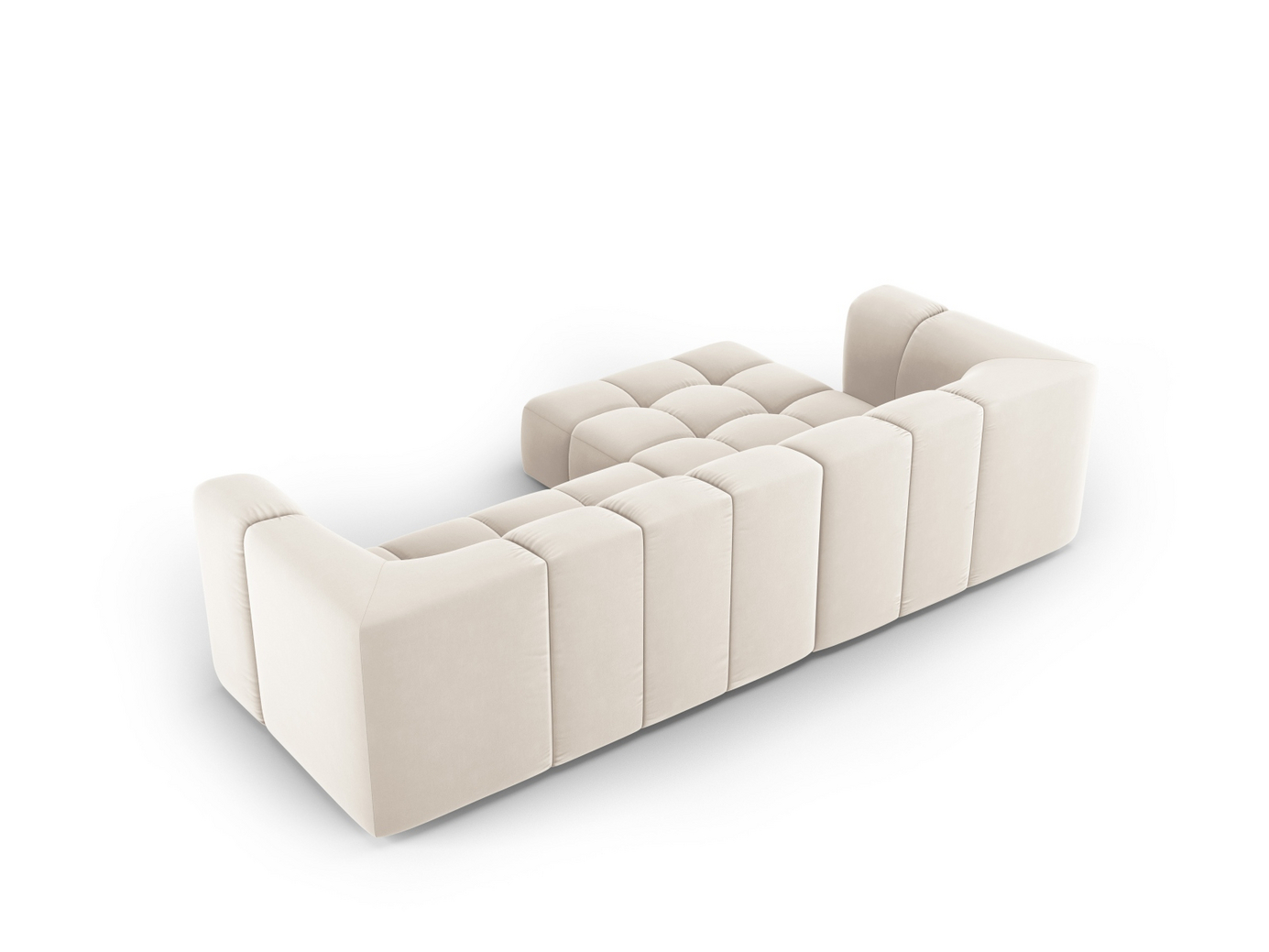 Cosmopolitan Design venstrevendt velourmodulhjørnesofa, "Moritz", 3-personers, 256 × 160 × 70 cm, Bluvel, sorte plastben