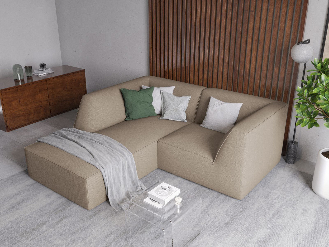 Cosmopolitan Design venstrevendt modulhjørnesofa, "Siena", 3-personers, 186 × 180 × 69 cm, Ottawa, sorte plastben