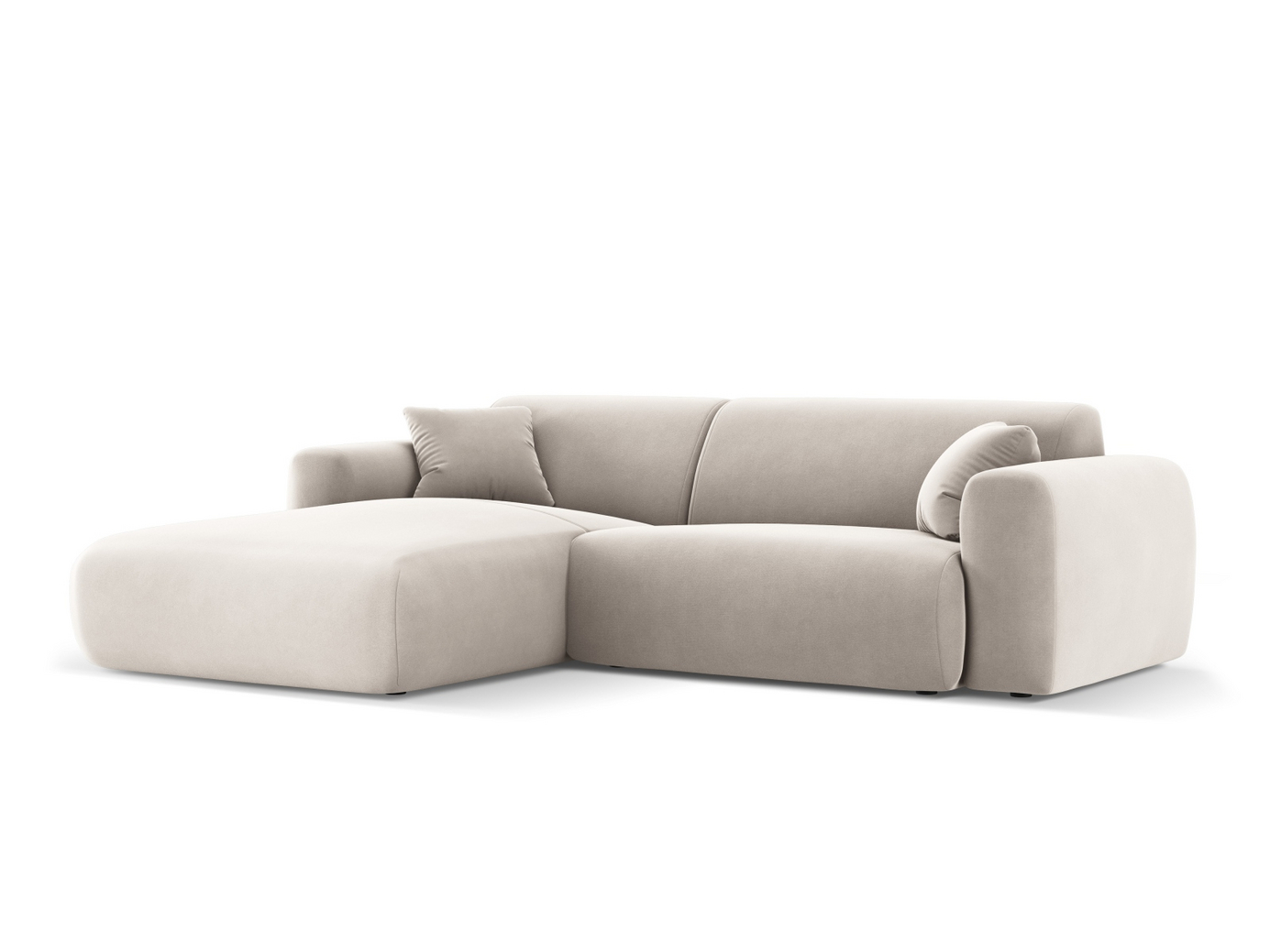 Cosmopolitan Design venstrevendt velourhjørnesofa, "Nolio", 4-personers, 235 × 170 × 72 cm, Casino, sorte plastben