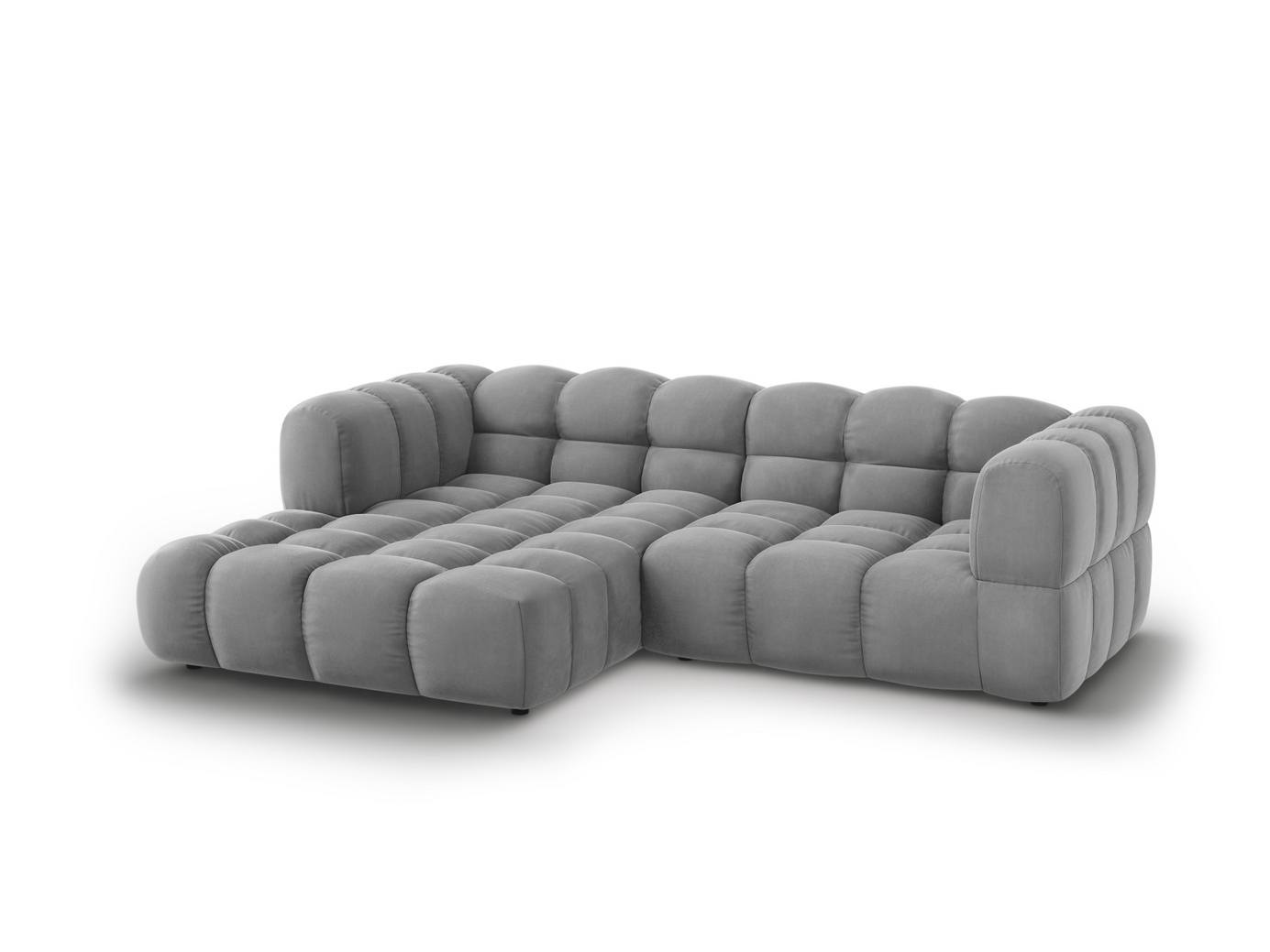 Cosmopolitan Design venstrevendt velourmodulhjørnesofa, "Sky", 3-personers, 244 × 162 × 70 cm, Casino, sorte plastben