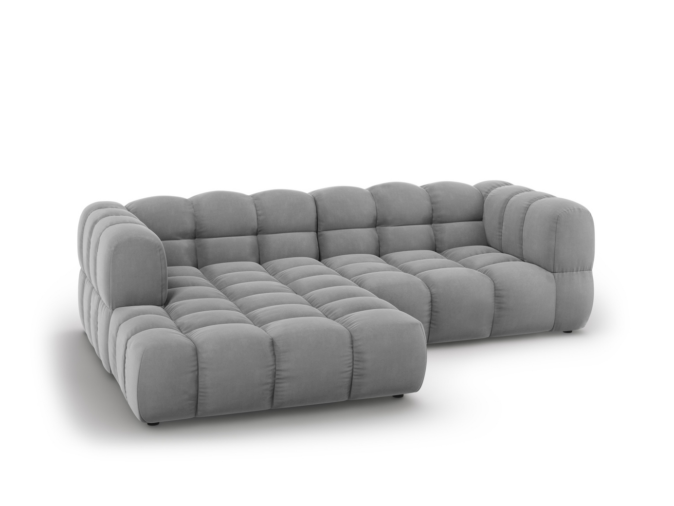 Cosmopolitan Design venstrevendt velourmodulhjørnesofa, "Sky", 3-personers, 244 × 162 × 70 cm, Casino, sorte plastben