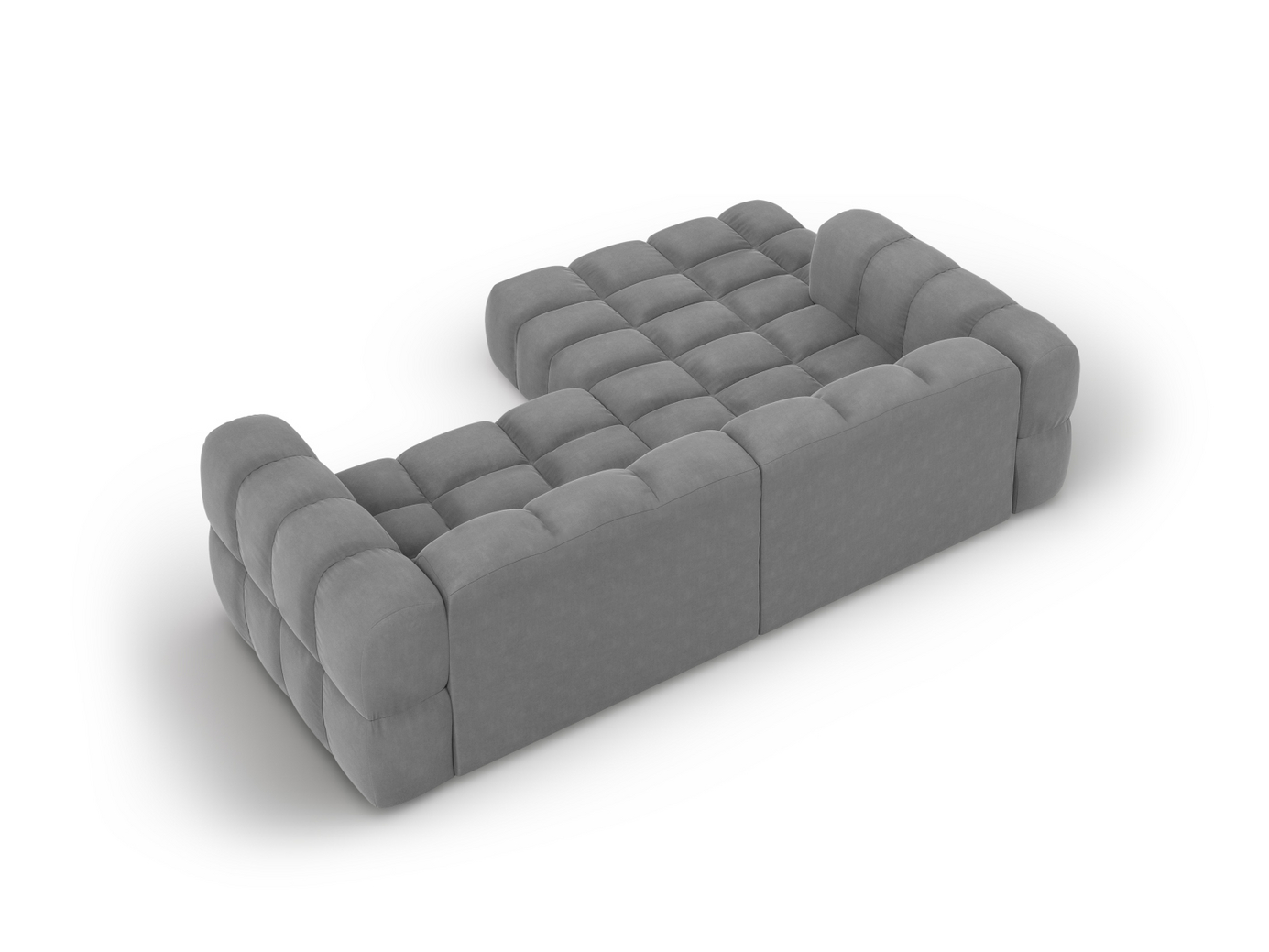 Cosmopolitan Design venstrevendt velourmodulhjørnesofa, "Sky", 3-personers, 244 × 162 × 70 cm, Casino, sorte plastben