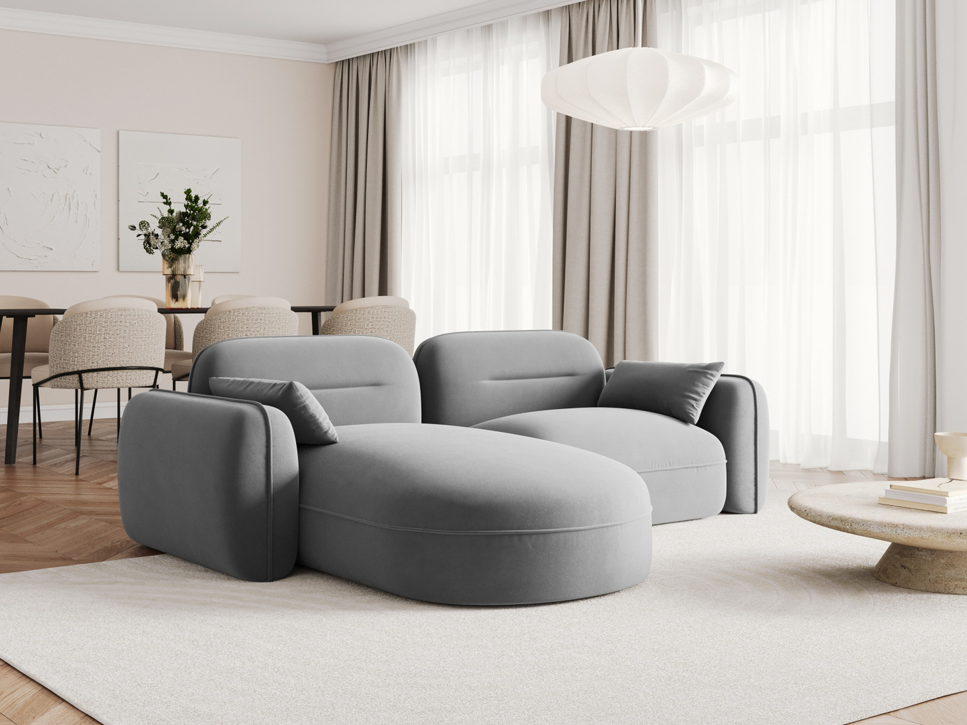 Cosmopolitan Design venstrevendt velourmodulhjørnesofa, "Sydney", 3-personers, 230 × 165 × 70 cm, Casino, sorte plastben
