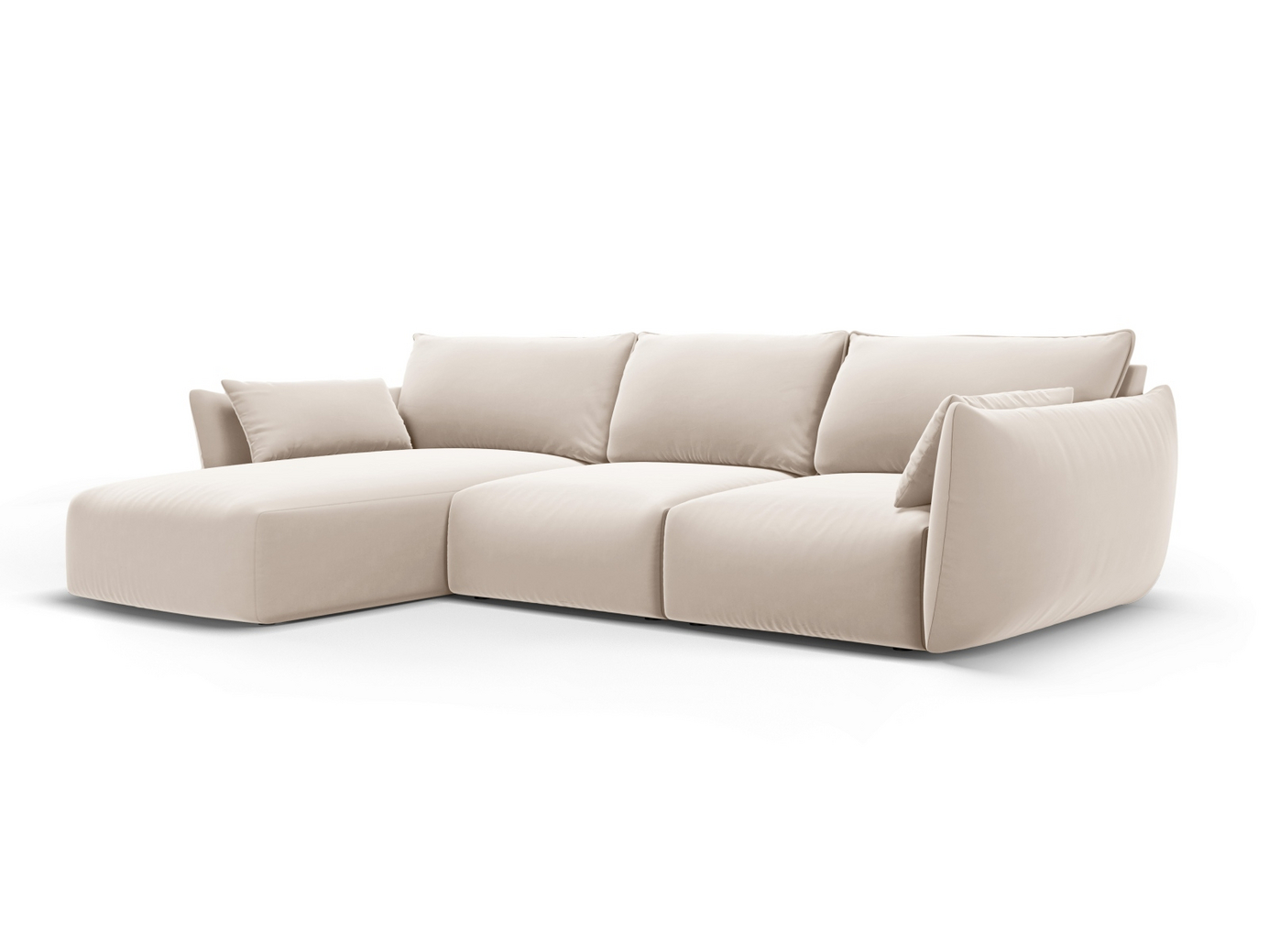 Cosmopolitan Design venstrevendt velourhjørnesofa, "Matera", 5-personers, 280 × 171 × 85 cm, Salvador, sorte plastben