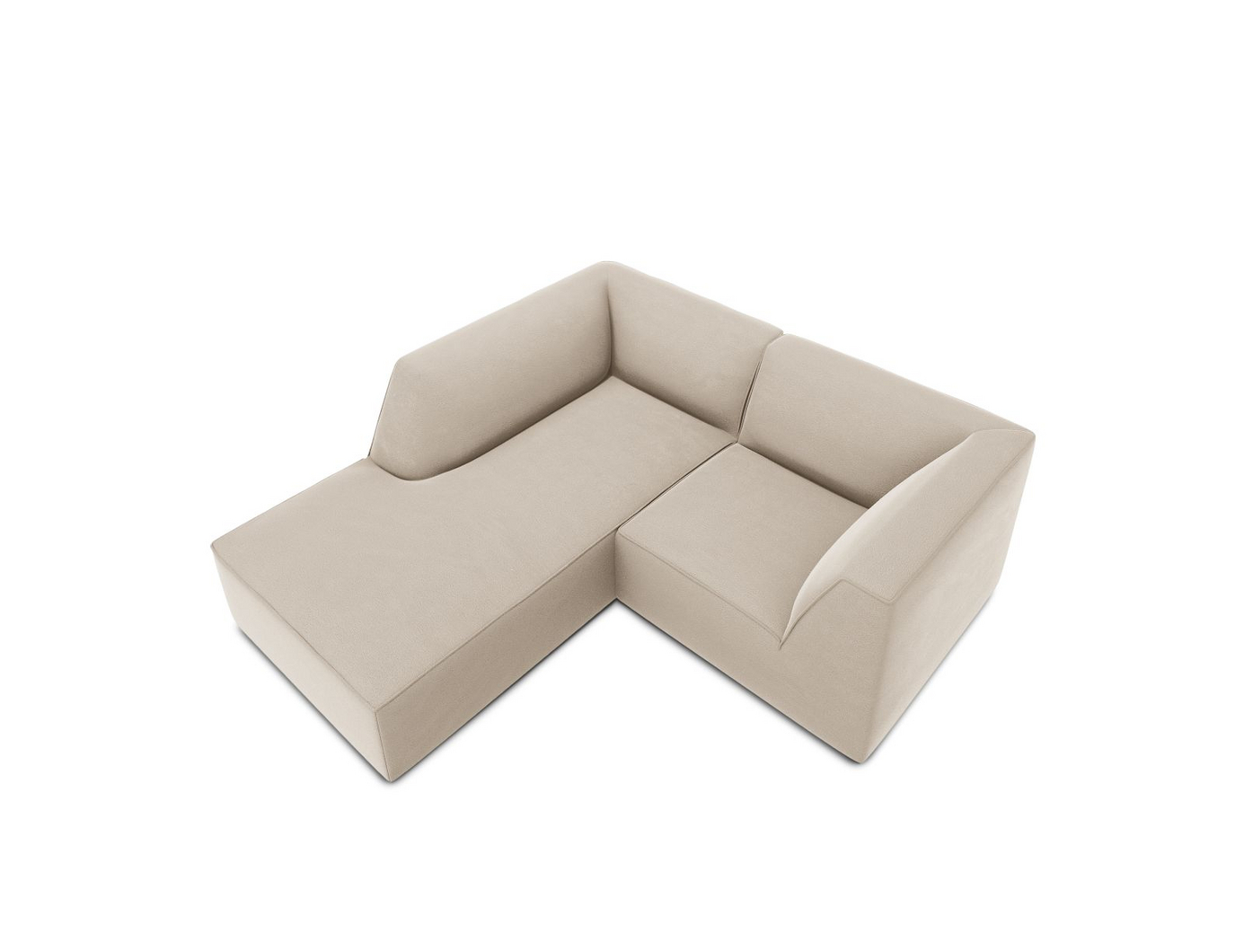 Cosmopolitan Design venstrevendt velourmodulhjørnesofa, "Siena", 3-personers, 186 × 180 × 69 cm, Salvador, sorte plastben, Variant LC_S_44