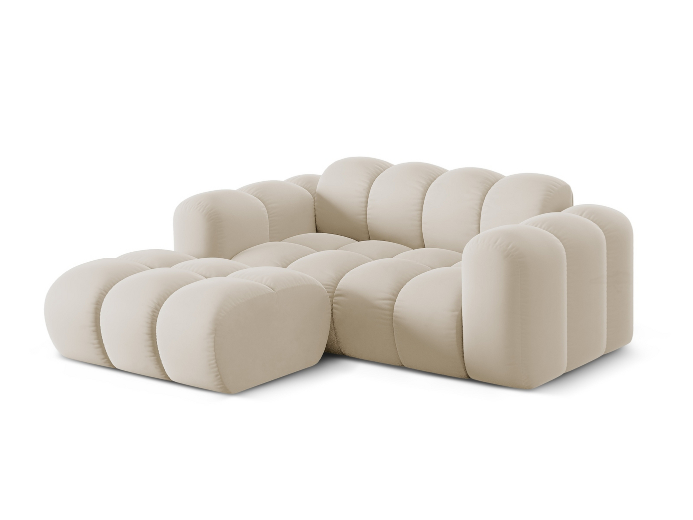 Cosmopolitan Design venstrevendt velourhjørnesofa, "Treno", 2-personers, 180 × 164 × 70 cm, Bluvel, sorte plastben