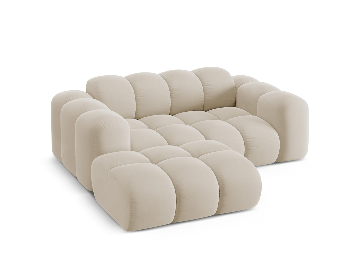 Cosmopolitan Design venstrevendt velourhjørnesofa, "Treno", 2-personers, 180 × 164 × 70 cm, Bluvel, sorte plastben
