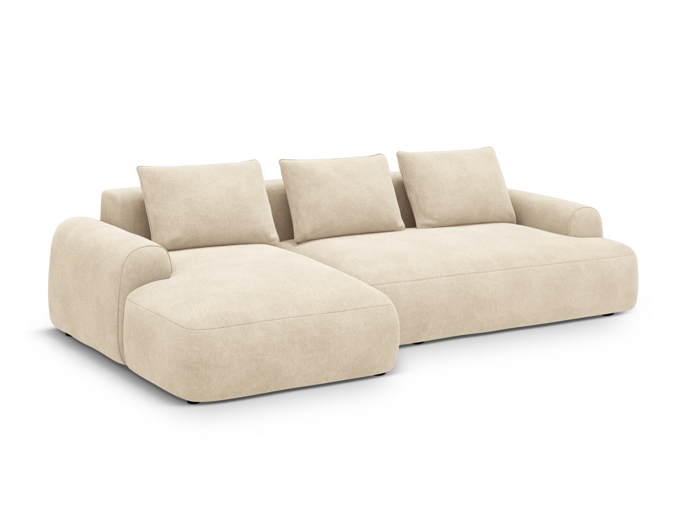 Cosmopolitan Design venstrevendt velourhjørnesovesofa med opbevaring, "Calma", 3-personers, 275 × 142 × 84 cm, Vogue, sorte plastben