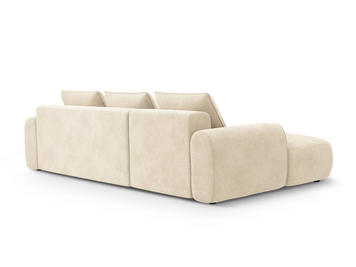 Cosmopolitan Design venstrevendt velourhjørnesovesofa med opbevaring, "Calma", 3-personers, 275 × 142 × 84 cm, Vogue, sorte plastben