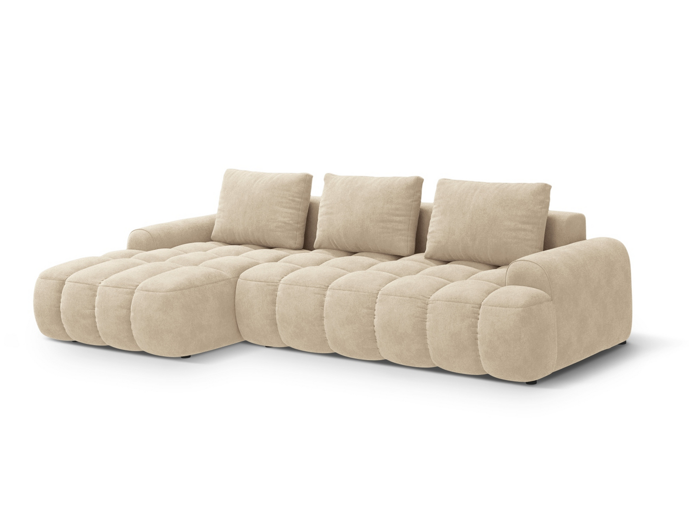 Cosmopolitan Design venstrevendt velourhjørnesovesofa med opbevaring, "Linz", 3-personers, 275 × 142 × 84 cm, Vogue, sorte plastben, Variant LCF_120