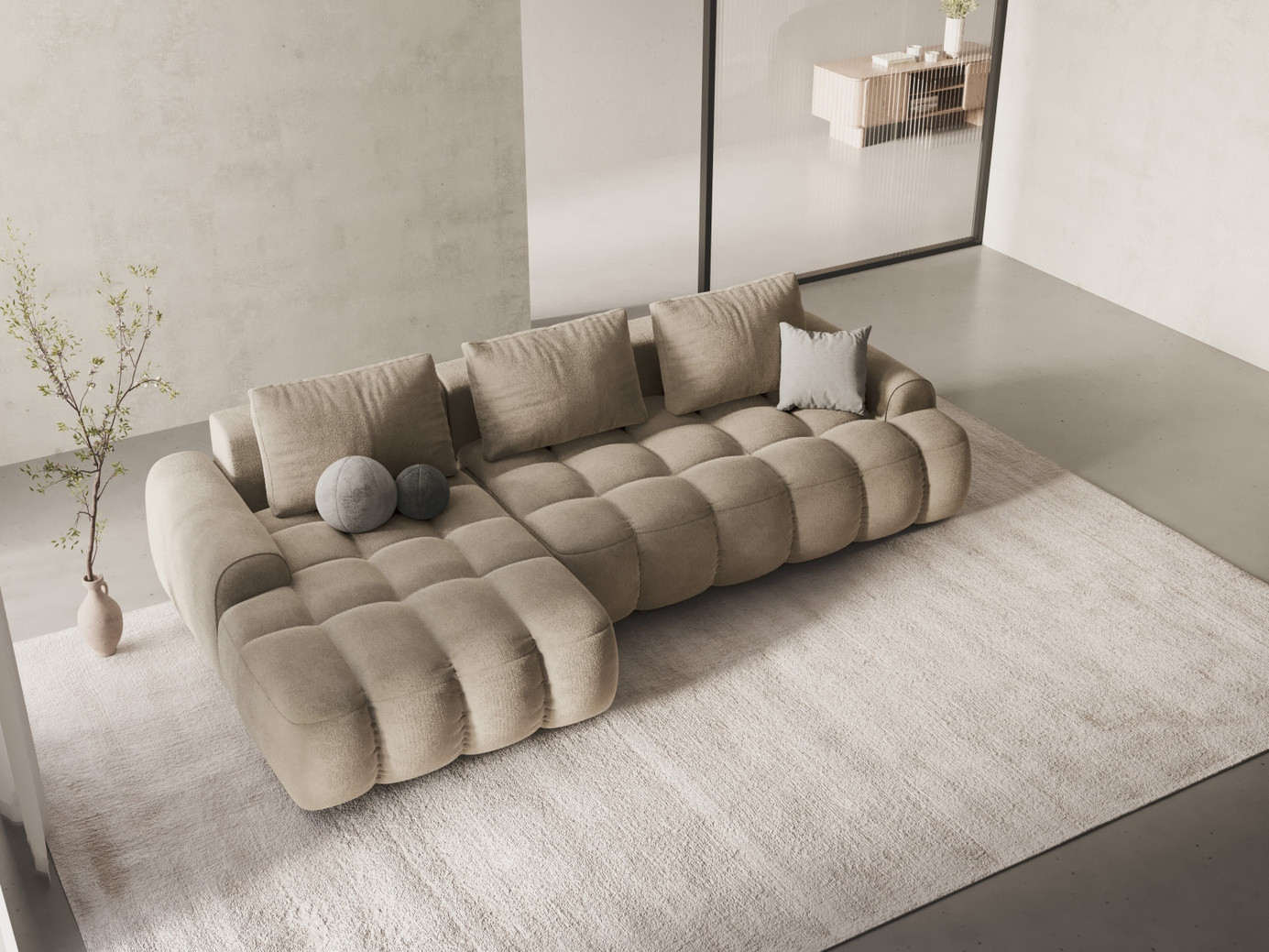 Cosmopolitan Design venstrevendt velourhjørnesovesofa med opbevaring, "Linz", 3-personers, 275 × 142 × 84 cm, Vogue, sorte plastben, Variant LCF_120