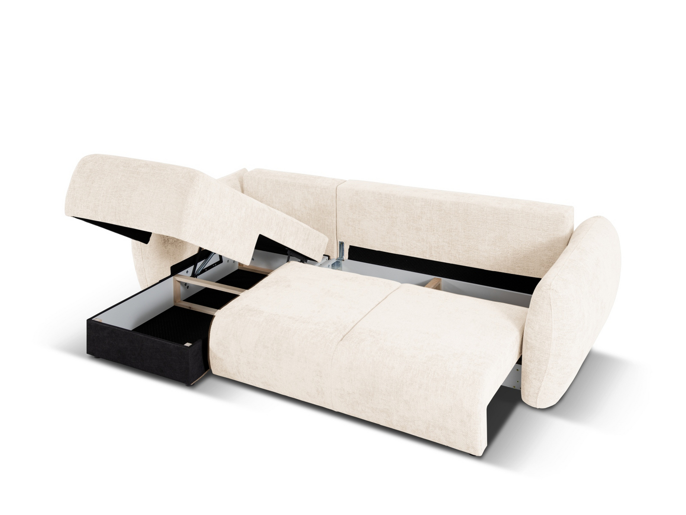 Cosmopolitan Design venstrevendt hjørnesovesofa med opbevaring, "Matera", 4-personers, 253 × 173 × 86 cm, Haga, sorte plastben