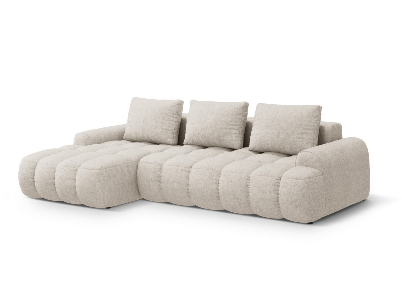 Cosmopolitan Design venstrevendt hjørnesovesofa med opbevaring, "Linz", 3-personers, 275 × 142 × 84 cm, Sorella, sorte plastben, Variant LCF_193