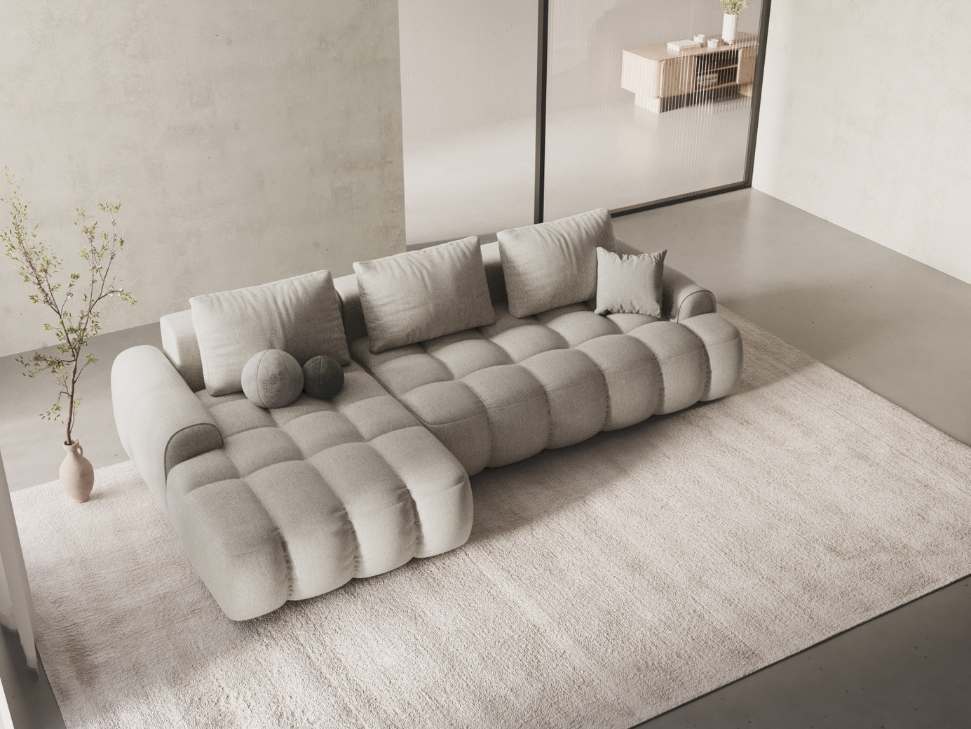 Cosmopolitan Design venstrevendt hjørnesovesofa med opbevaring, "Linz", 3-personers, 275 × 142 × 84 cm, Sorella, sorte plastben, Variant LCF_193