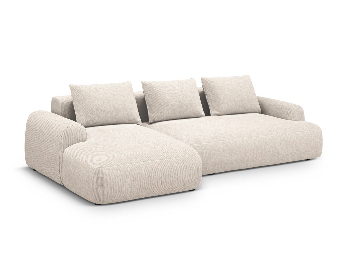 Cosmopolitan Design venstrevendt hjørnesovesofa med opbevaring, "Calma", 3-personers, 275 × 142 × 84 cm, Baltimore, sorte plastben