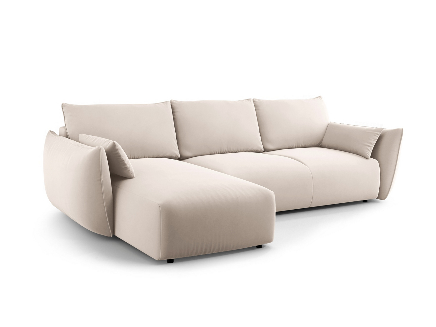 Cosmopolitan Design venstrevendt velourhjørnesovesofa med opbevaring, "Matera", 4-personers, 253 × 173 × 86 cm, Salvador, sorte plastben