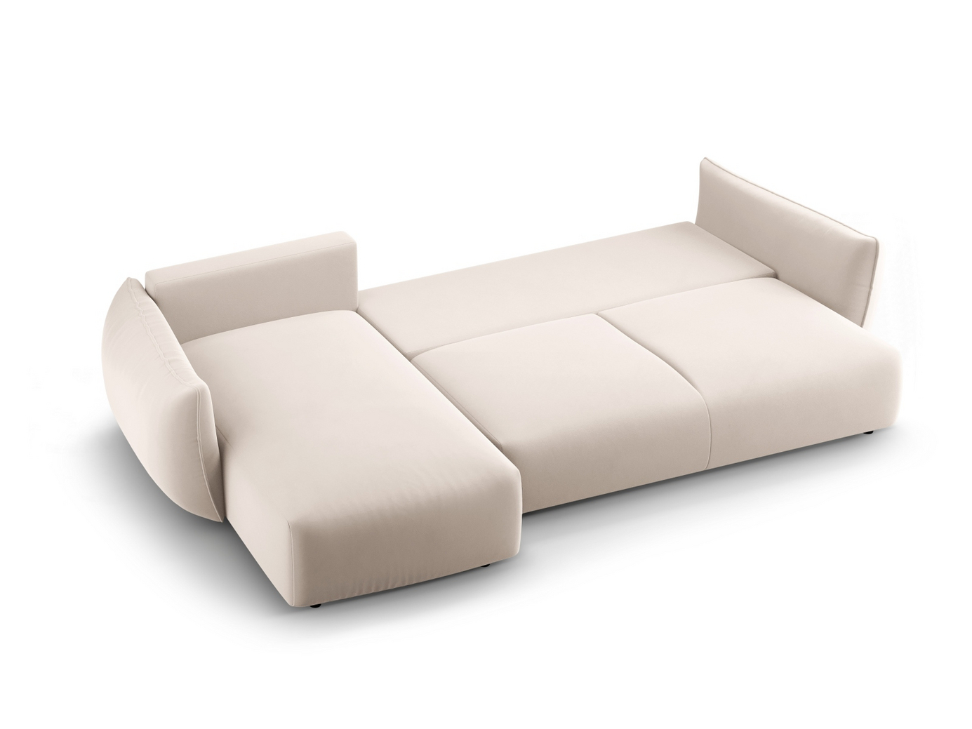 Cosmopolitan Design venstrevendt velourhjørnesovesofa med opbevaring, "Matera", 4-personers, 253 × 173 × 86 cm, Salvador, sorte plastben