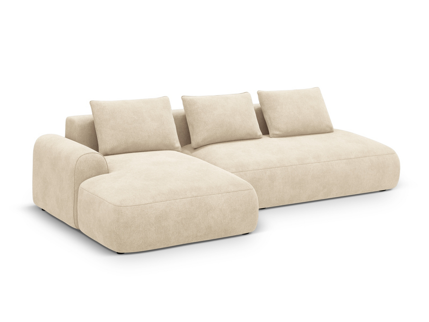 Cosmopolitan Design venstrevendt velourhjørnesovesofa med opbevaring, "Calma", 5-personers, 275 × 142 × 84 cm, Vogue, sorte plastben