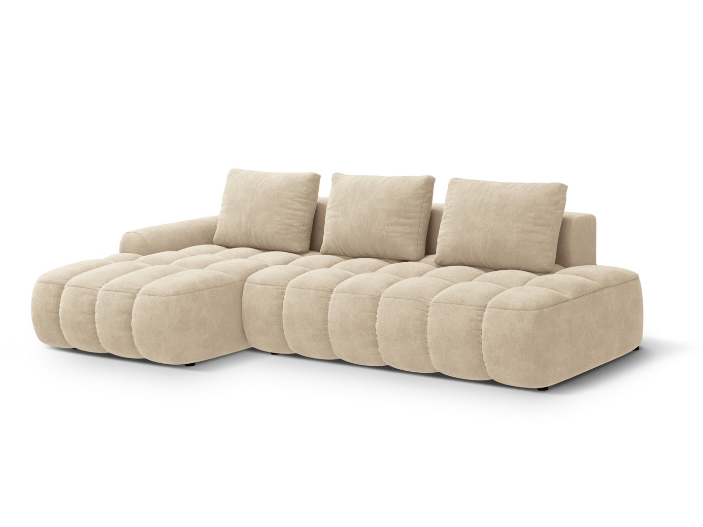 Cosmopolitan Design venstrevendt velourhjørnesovesofa med opbevaring, "Linz", 3-personers, 275 × 142 × 84 cm, Vogue, sorte plastben, Variant LCFO_120