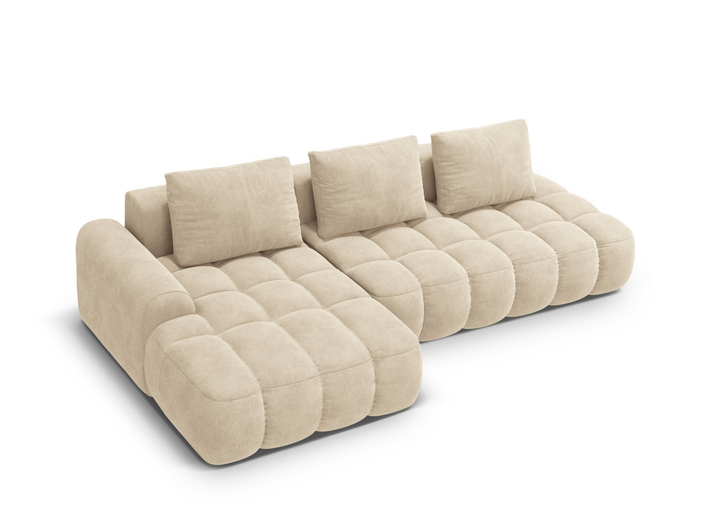 Cosmopolitan Design venstrevendt velourhjørnesovesofa med opbevaring, "Linz", 3-personers, 275 × 142 × 84 cm, Vogue, sorte plastben, Variant LCFO_120