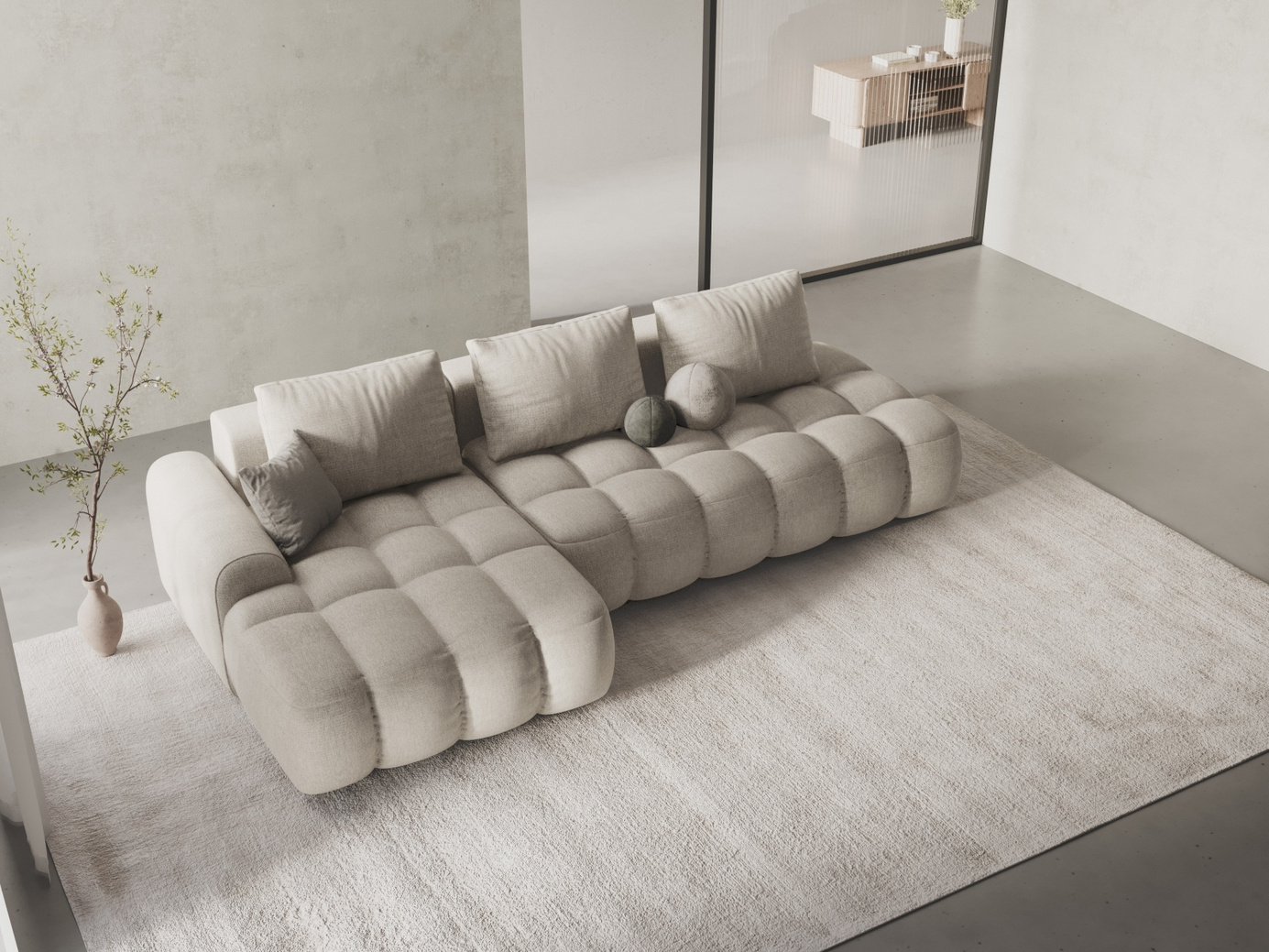 Cosmopolitan Design venstrevendt hjørnesovesofa med opbevaring, "Linz", 3-personers, 275 × 142 × 84 cm, Sorella, sorte plastben, Variant LCFO_193