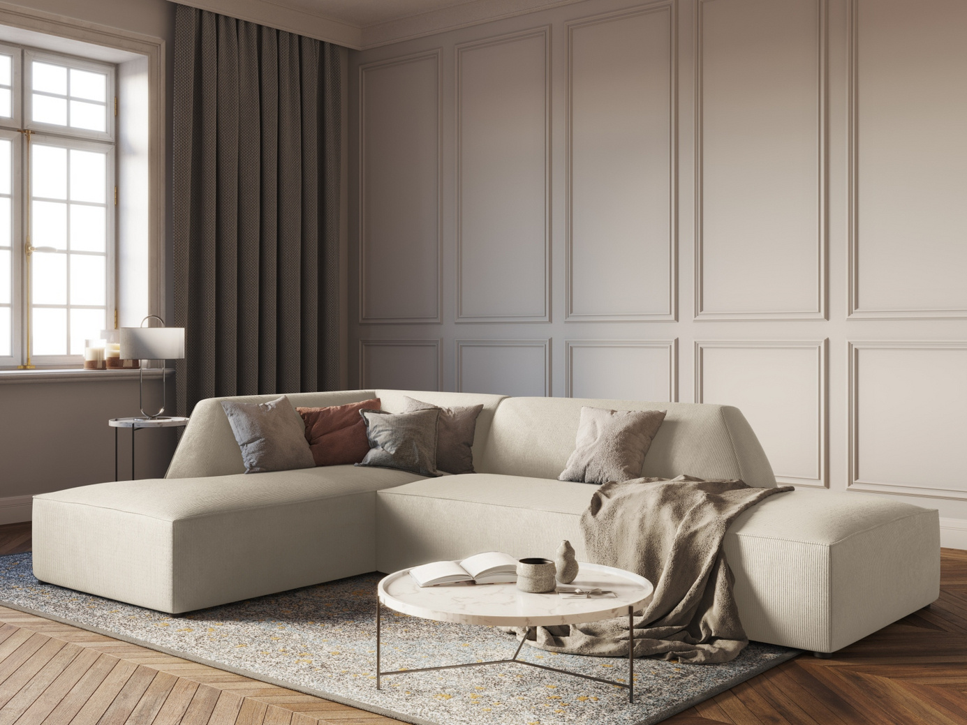 Cosmopolitan Design venstrevendt modulhjørnesofa, "Siena", 4-personers, 273 × 180 × 69 cm, Scala, sorte plastben, Variant LCO_100