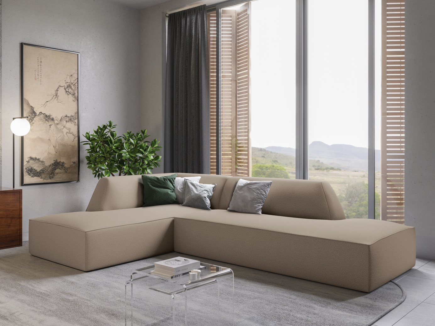 Cosmopolitan Design venstrevendt modulhjørnesofa, "Siena", 4-personers, 273 × 180 × 69 cm, Ottawa, sorte plastben, Variant LCO_137