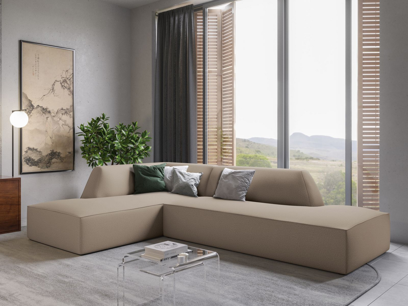 Cosmopolitan Design venstrevendt modulhjørnesofa, "Siena", 4-personers, 273 × 180 × 69 cm, Ottawa, sorte plastben, Variant LCO_137