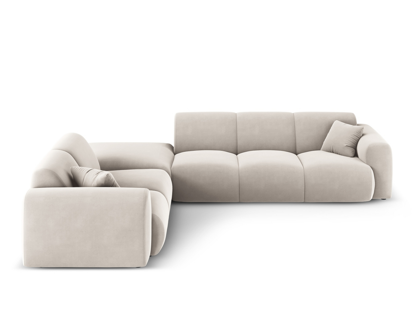 Cosmopolitan Design venstrevendt velourhjørnesofa, "Nolio", 4-personers, 315 × 250 × 72 cm, Casino, sorte plastben