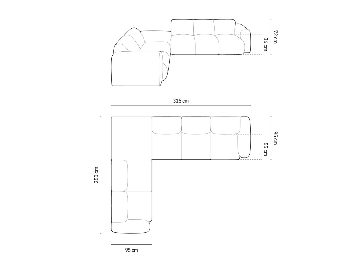 Cosmopolitan Design venstrevendt velourhjørnesofa, "Nolio", 4-personers, 315 × 250 × 72 cm, Casino, sorte plastben
