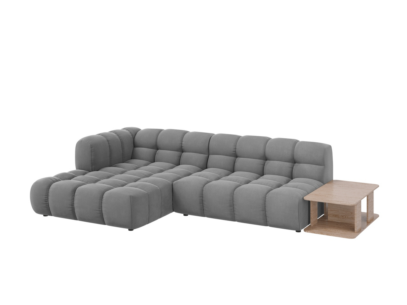 Cosmopolitan Design venstrevendt velourmodulhjørnesofa, "Sky", 4-personers, 297 × 162 × 70 cm, Casino, sorte plastben