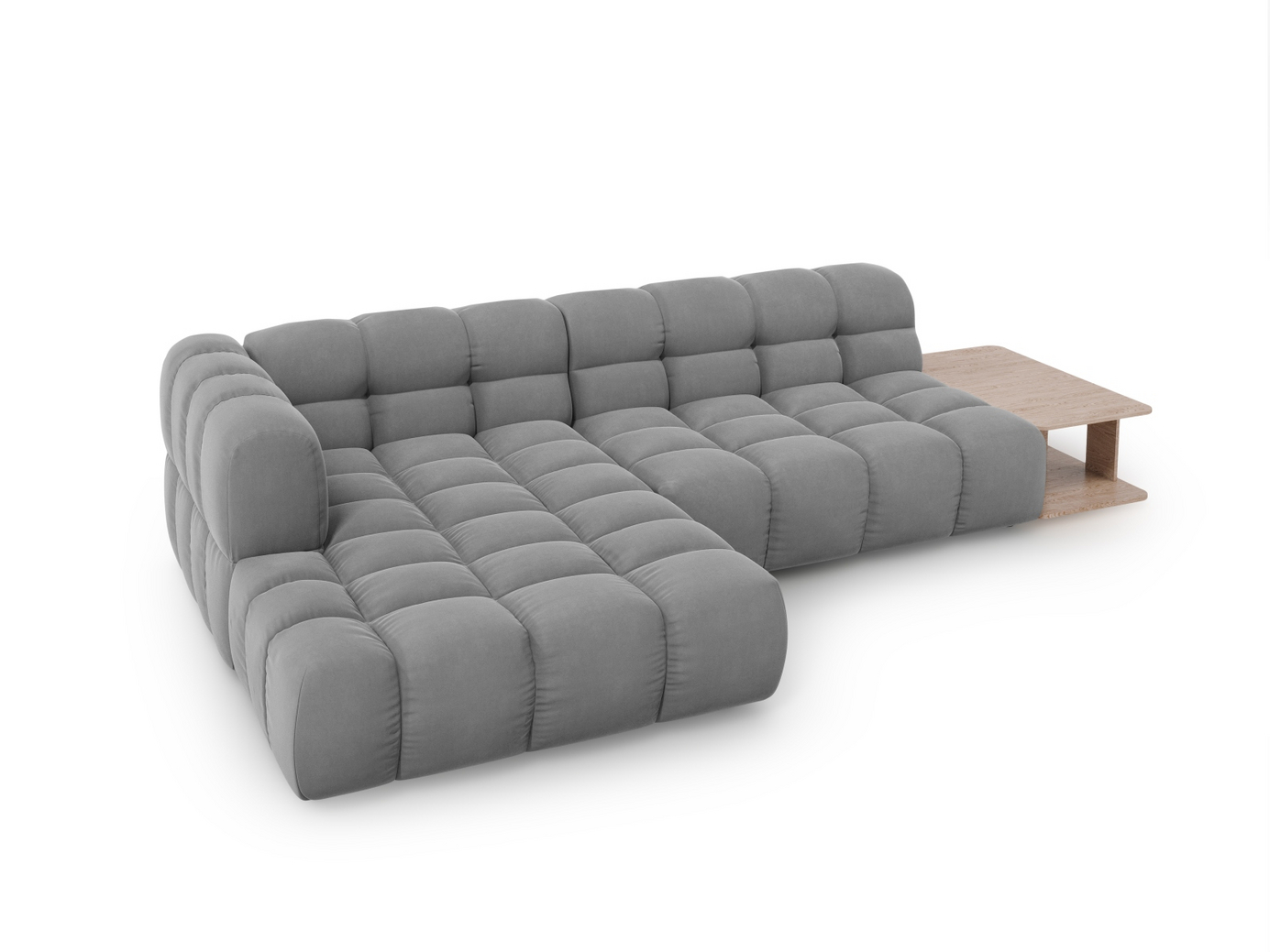 Cosmopolitan Design venstrevendt velourmodulhjørnesofa, "Sky", 4-personers, 297 × 162 × 70 cm, Casino, sorte plastben