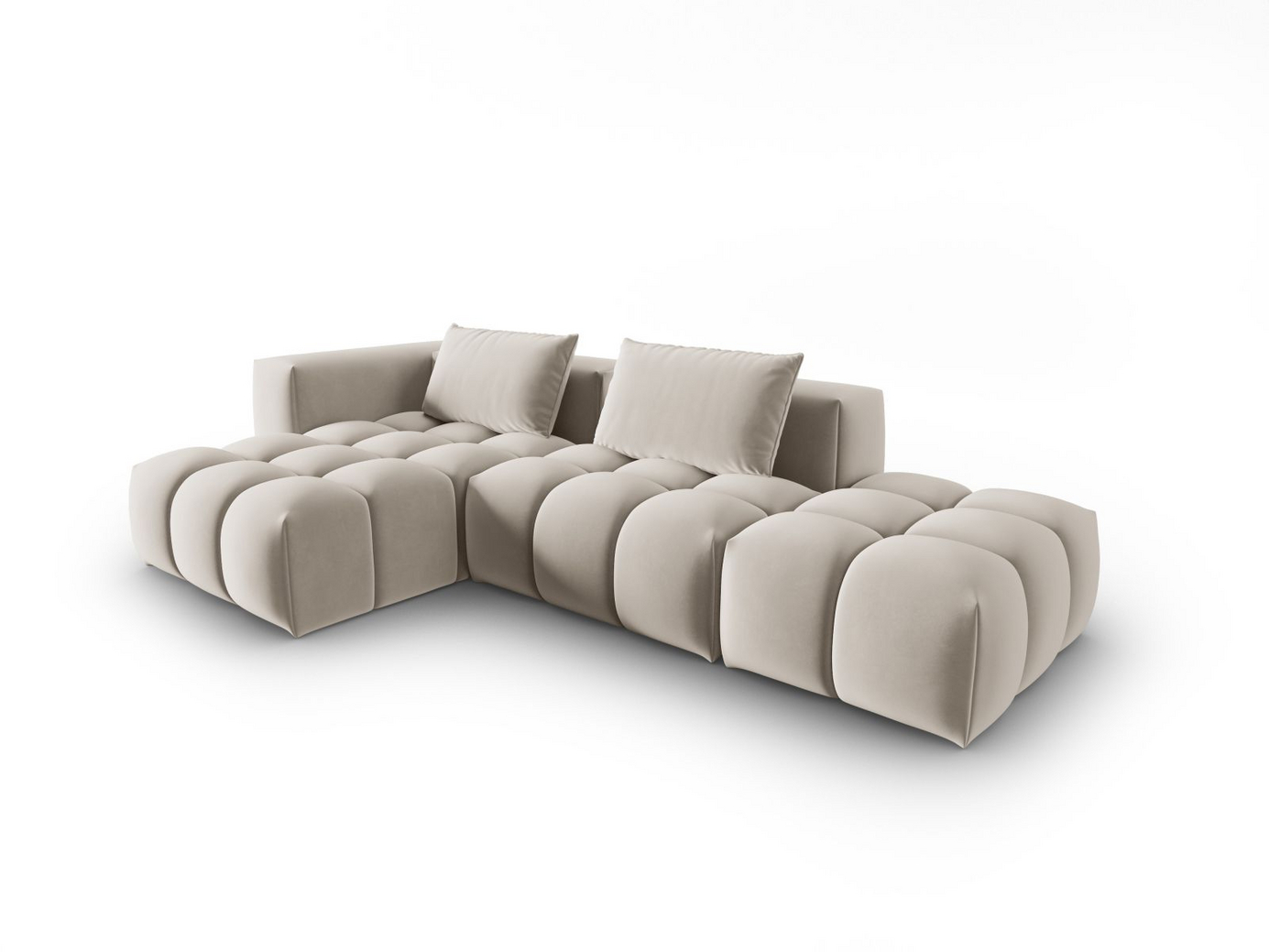 Cosmopolitan Design venstrevendt velourmodulhjørnesofa, "Verona", 4-personers, 265 × 145 × 70 cm, Casino, sorte plastben
