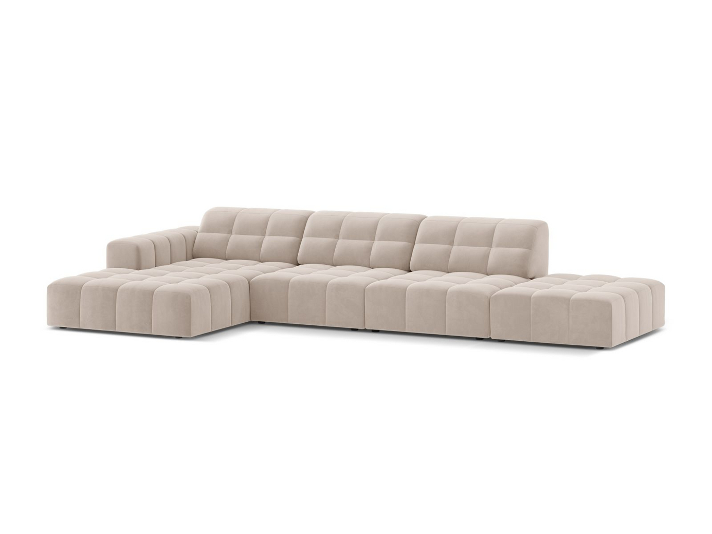 Cosmopolitan Design venstrevendt velourhjørnesofa, "Chicago", 5-personers, 348 × 167 × 78 cm, Venus, sorte plastben